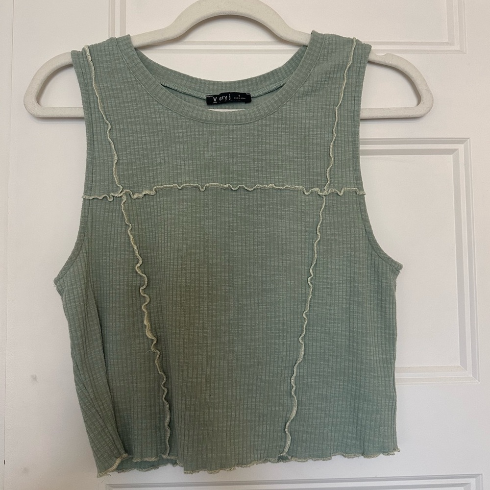 Very J Sage Green Textured Tank Top